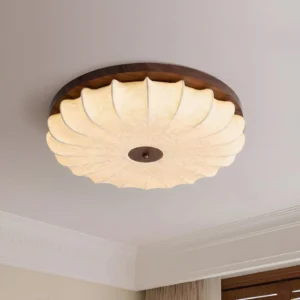 Bellecour walnut ceiling light fixture mounted in modern entryway showing warm ambient glow