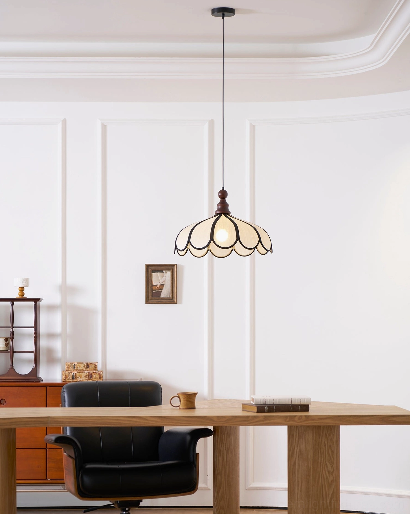 Bellerin pendant lamp showing warm color tone options Walnut, Beige, and natural Abaca in comparison