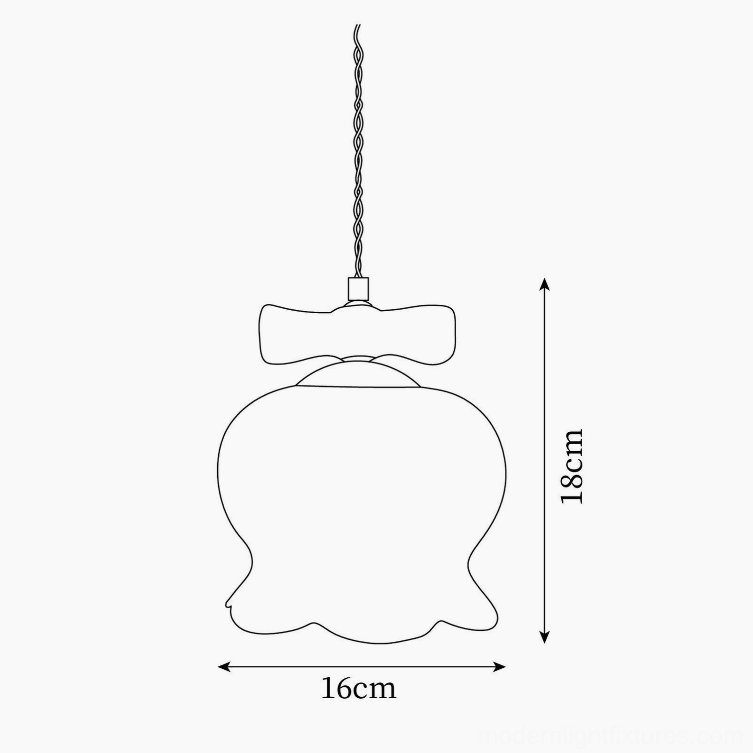 Bellflower pendant light design orthographic technical sketch with dimensions