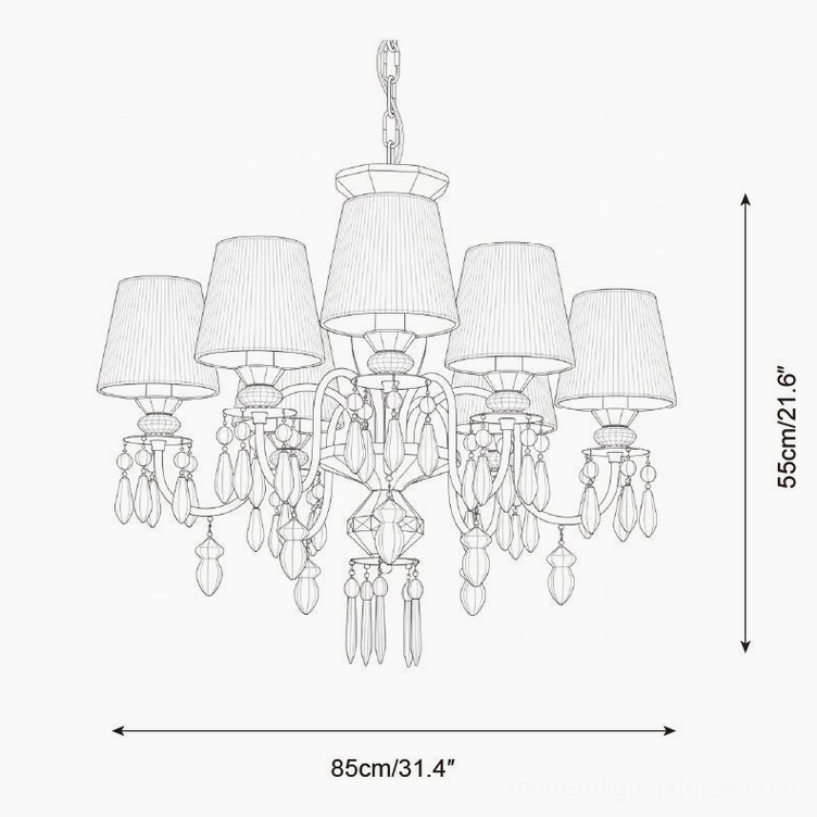Bellina 8-head grand chandelier technical line drawing - 85cm diameter and 55cm height dimensions