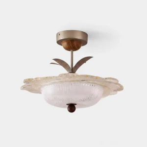 Bellmora floral ceiling light with petal design, studio front view on white background showcasing warm white 3000K LED illumination