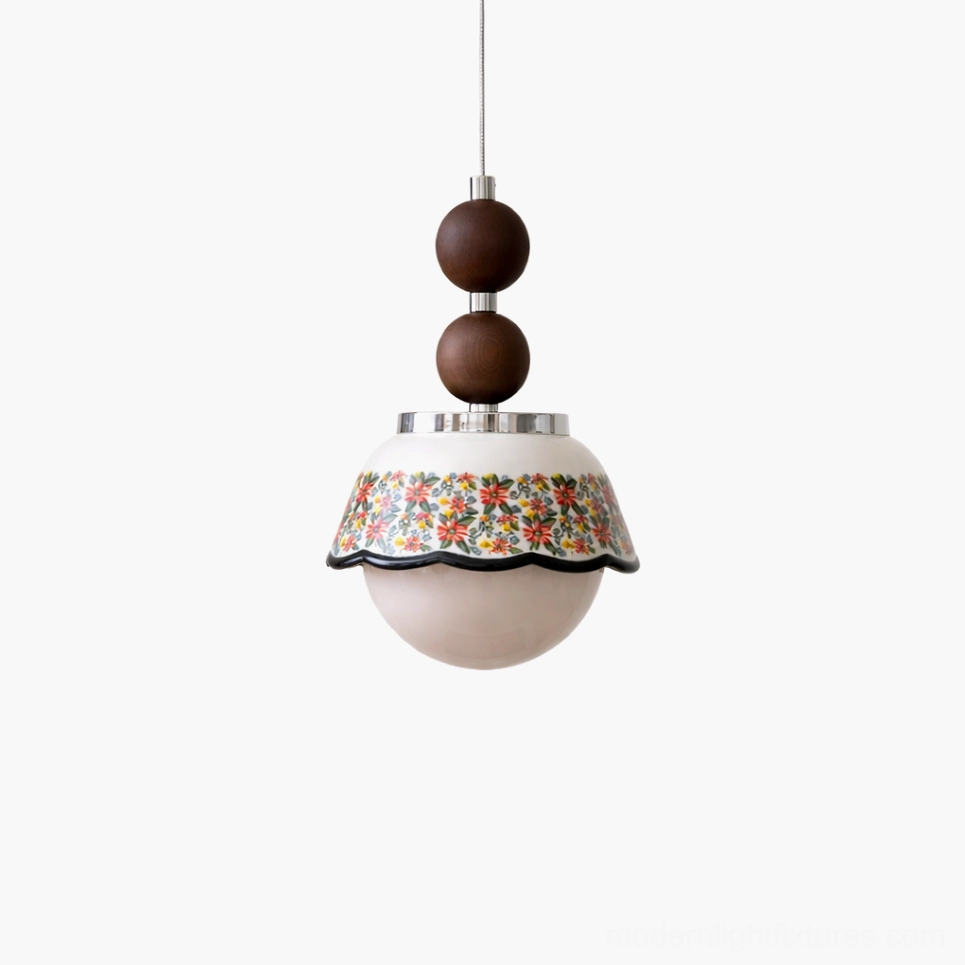 Bellora ceramic floral pendant light in walnut color and white finish option, 16cm diameter pendant for modern and rustic interiors