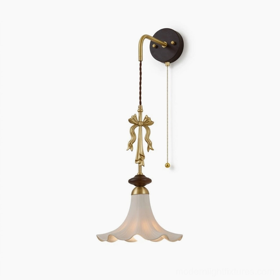 Bellora wall sconce brass and white color option - frosted glass flower shade with decorative hardware