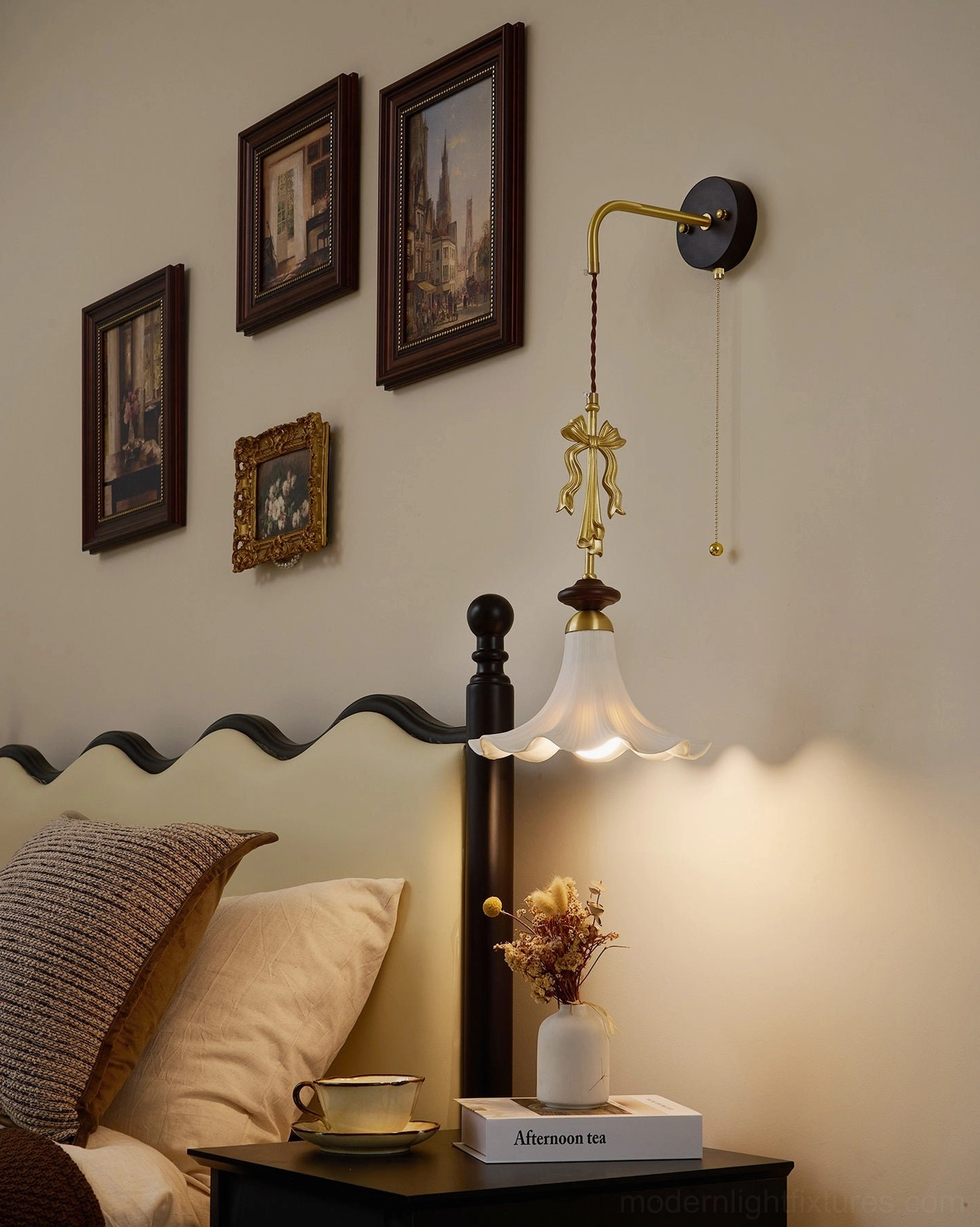 Bellora wall sconce pull-chain switch on backplate - integrated on-off control mechanism