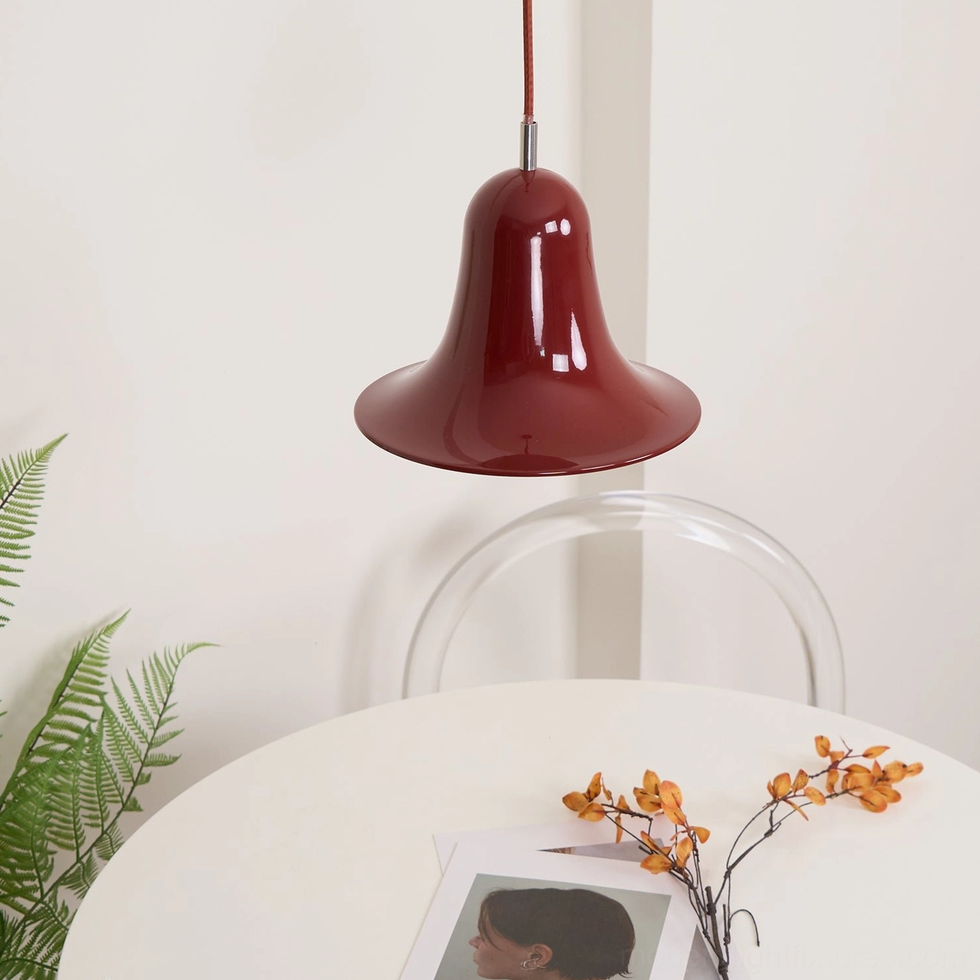 Bells modern pendant lamp showing 59-inch adjustable wire, flexible hanging height contemporary ceiling fixture installation