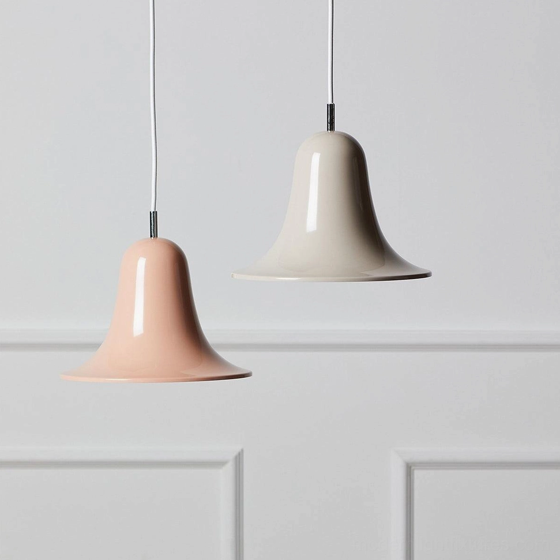 Bells pendant light architectural styling, modern minimalist interior design with contemporary ceiling fixture installation