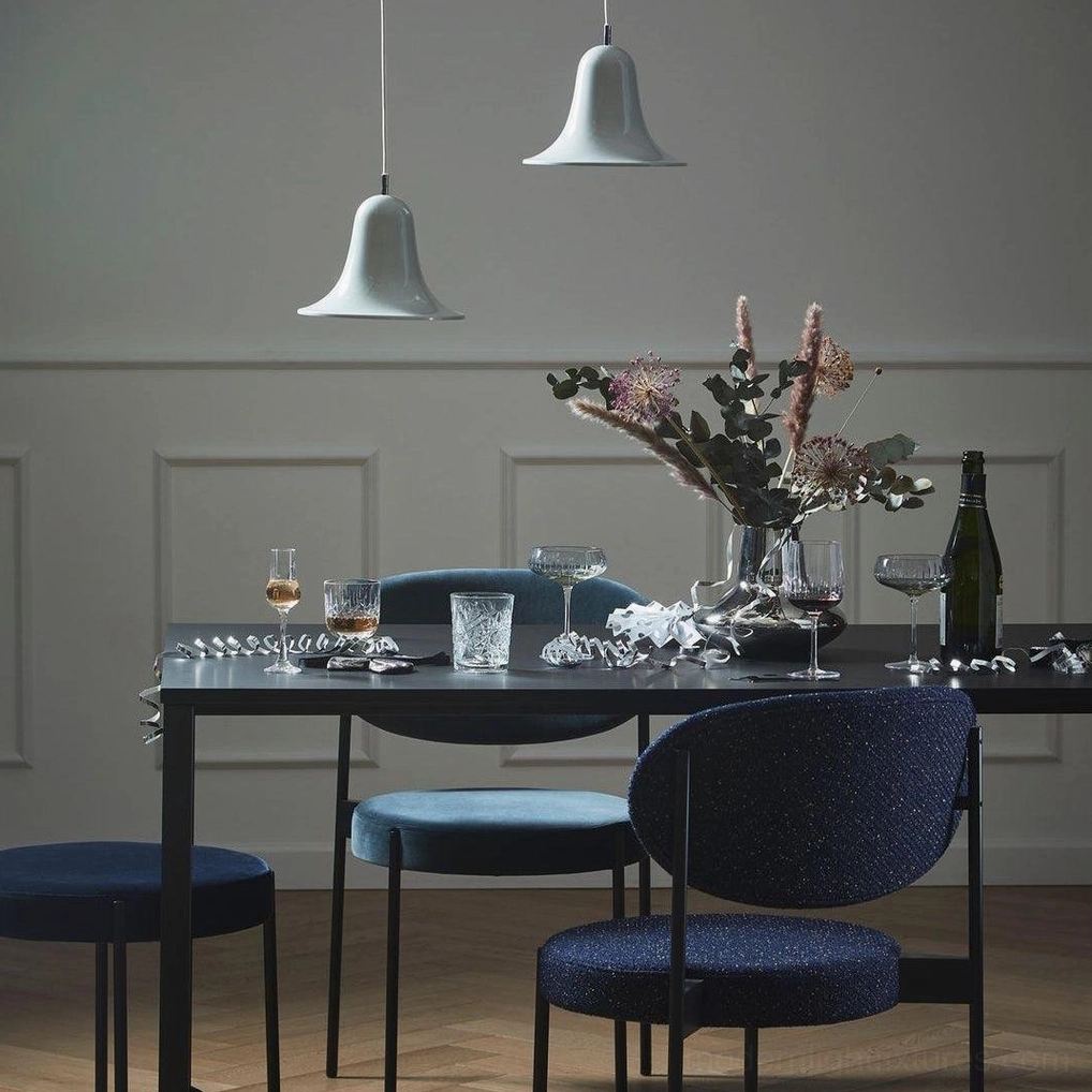 Bells pendant light cluster arrangement, multiple color variants suspended together for bold design statement