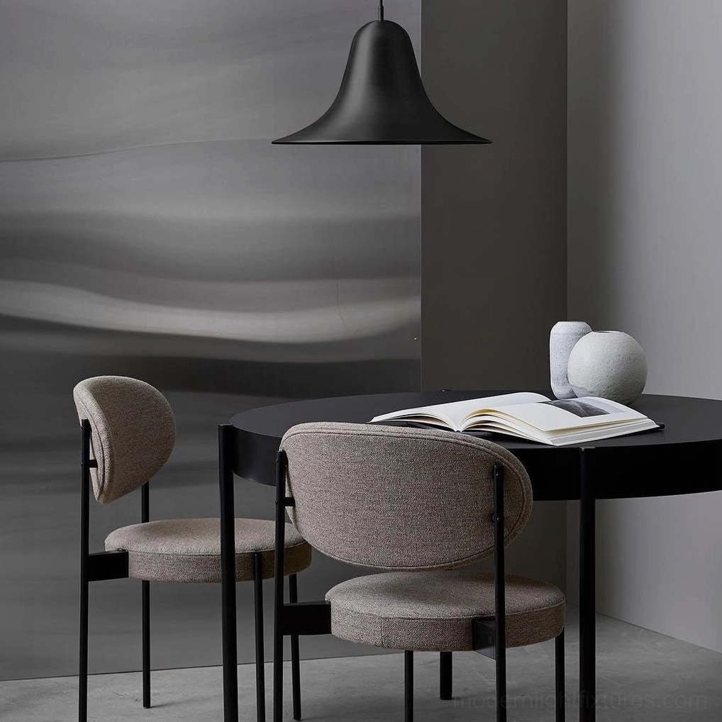 Bells modern pendant light in home office workspace, contemporary task lighting for creative studio design setting