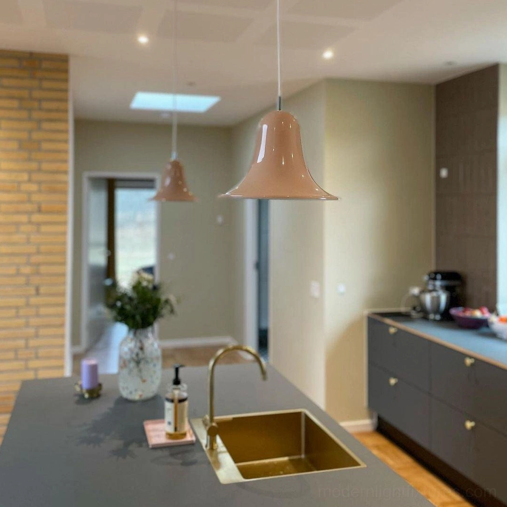 Bells pendant ceiling lamp showing metal aluminum construction quality, durable contemporary light fixture materials