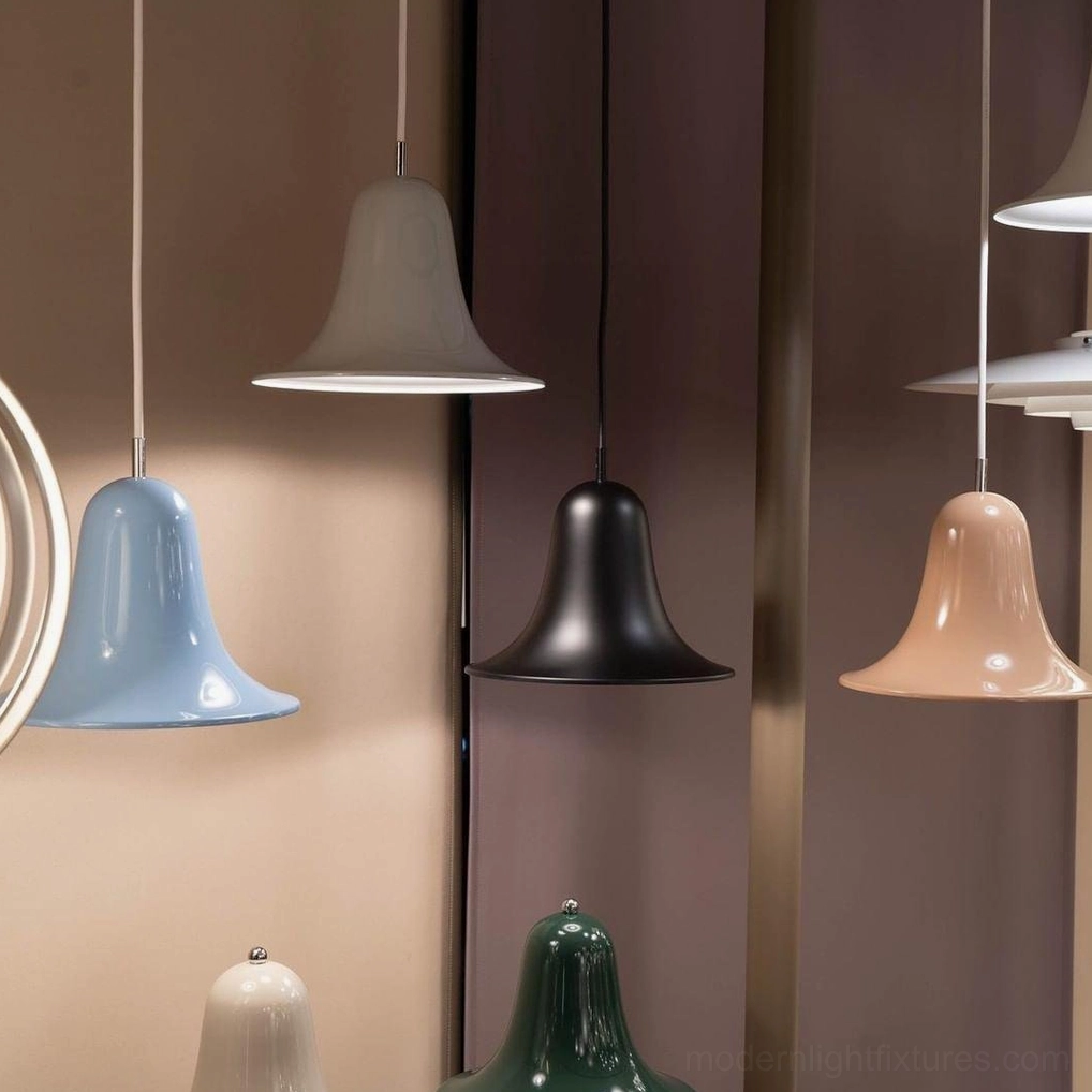 Bells ceiling pendant lamp in retail hospitality interior setting, commercial contemporary light fixture design application