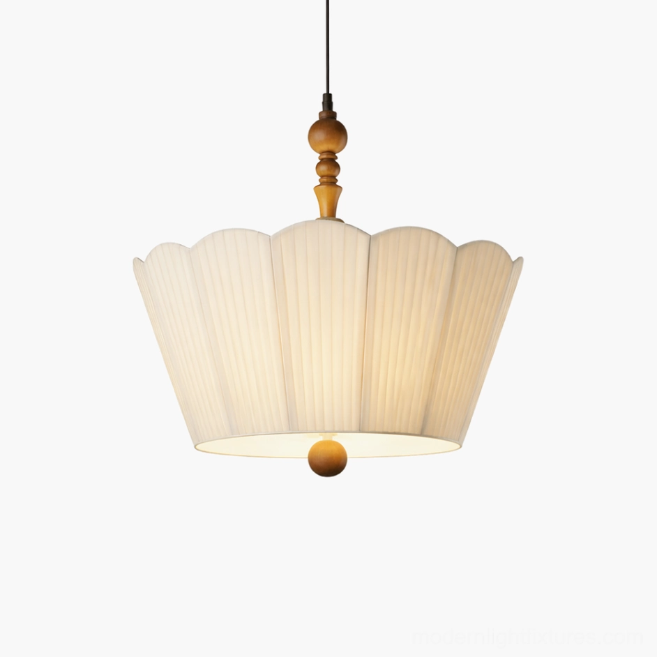 Bellune pendant lamp wood finial and brass ball accent detail, close-up studio photography