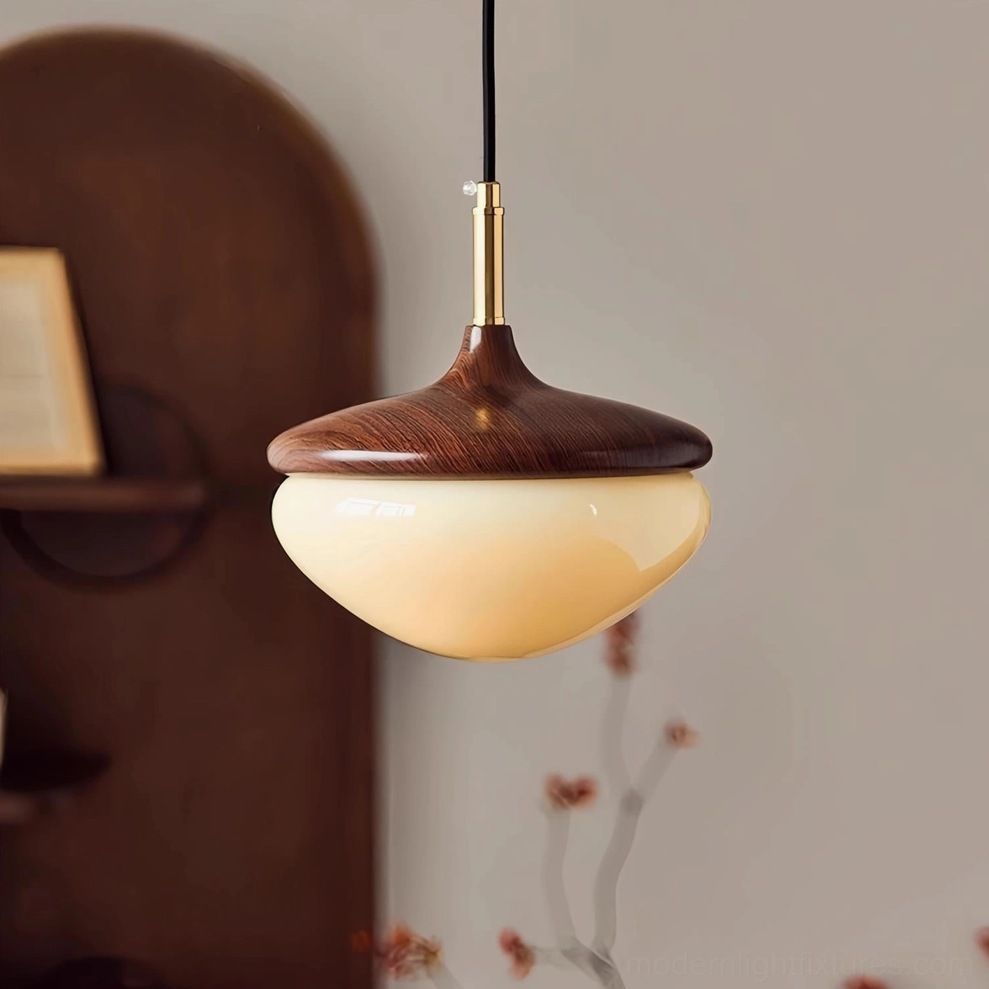 Belora Mid-Century Pendant Lamp - Three-Quarter Side View with Brass Hardware Detail