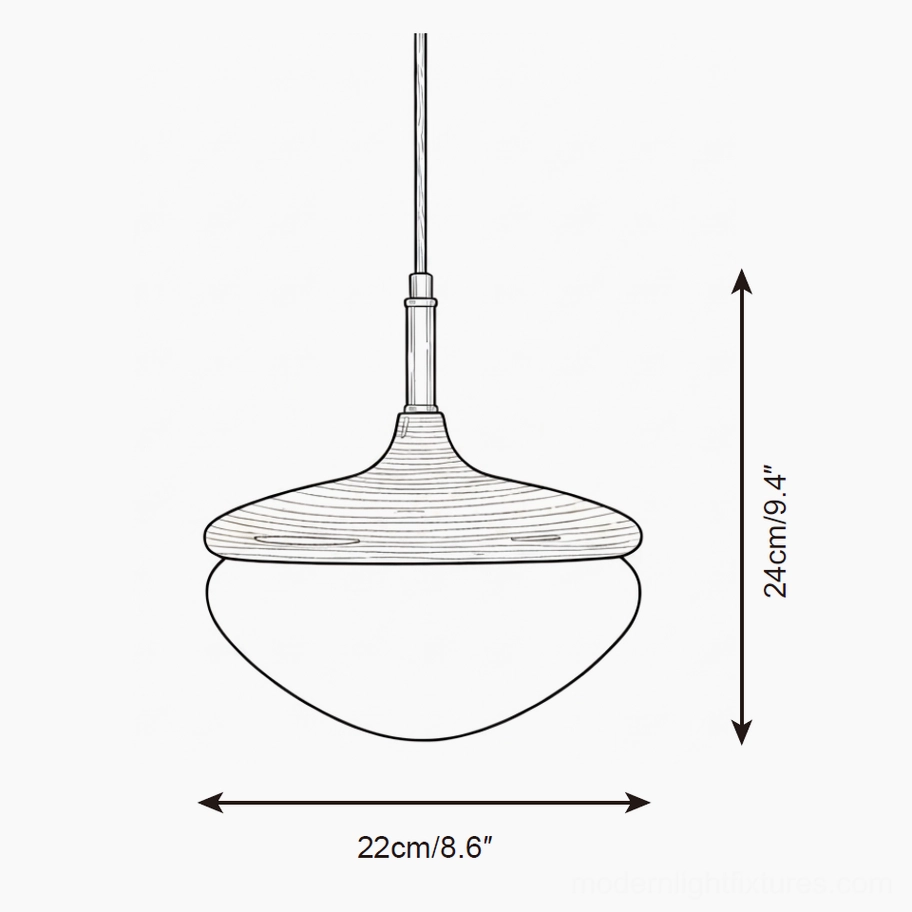 Belora Pendant Light Technical Dimensions Diagram - 22cm Diameter 24cm Height
