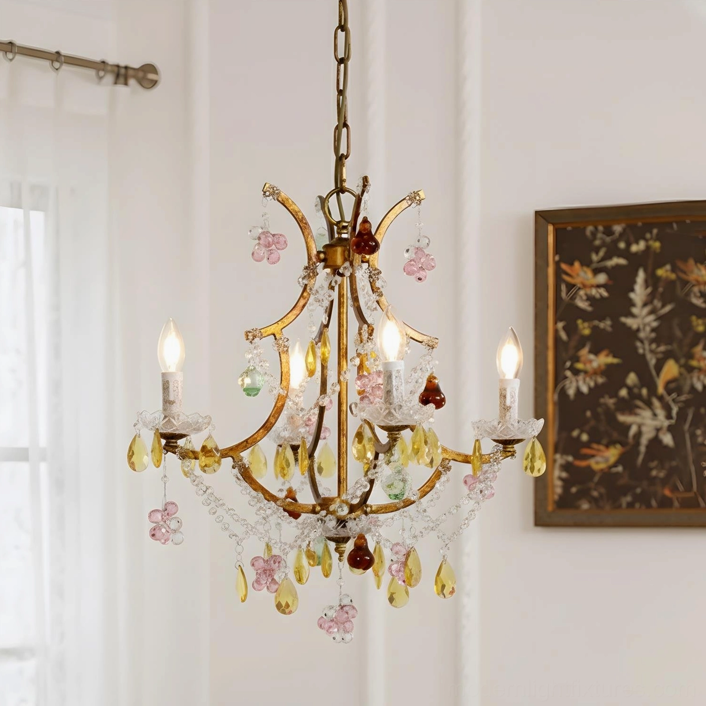 4-head Beloria vintage crystal chandelier compact size perfect for bedrooms and intimate spaces