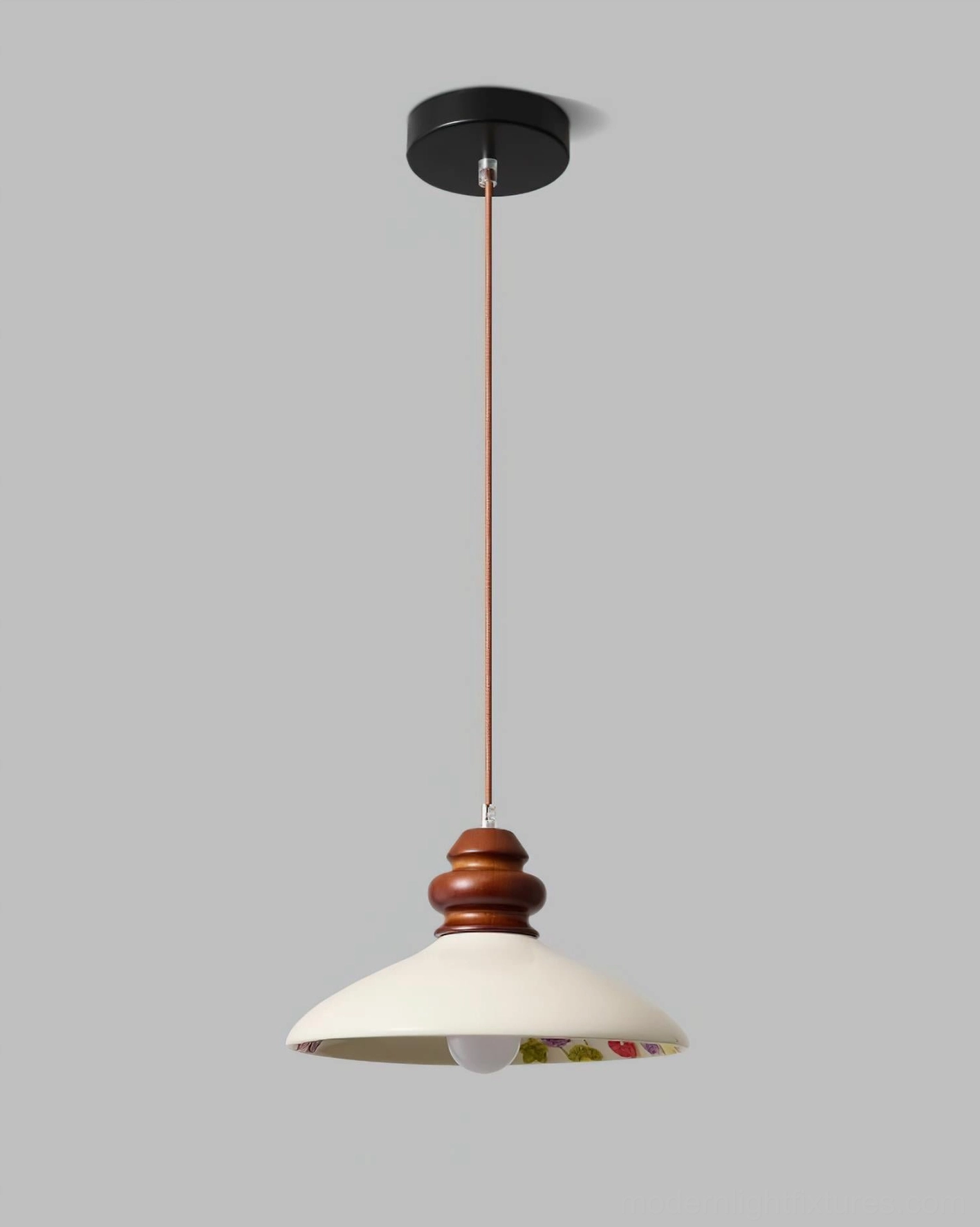 Belvin pendant light full front hanging view with retro design and exposed center bulb