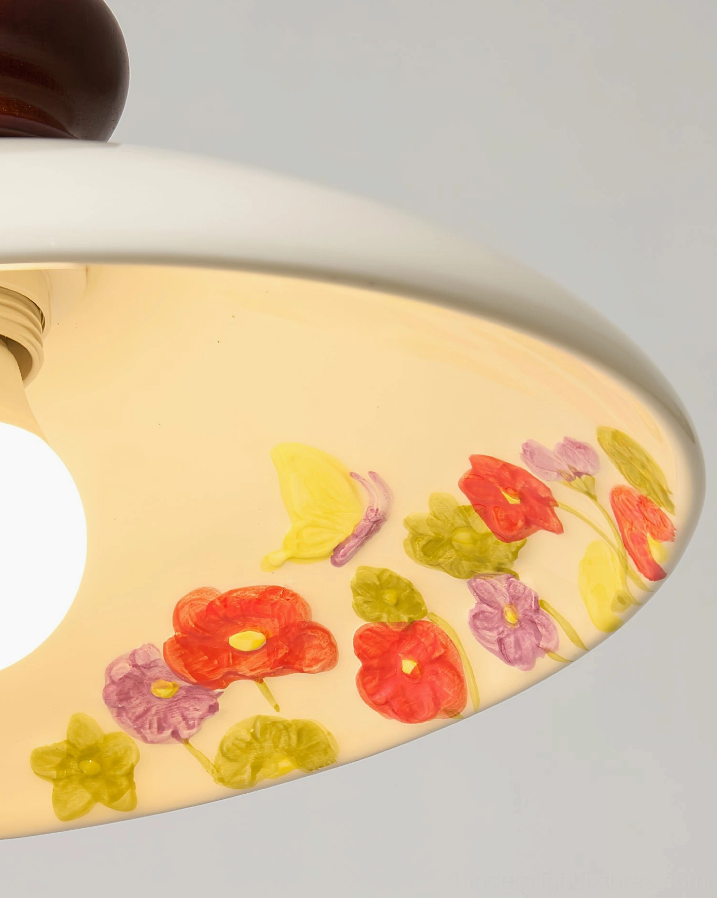 Belvin pendant light interior floral pattern close-up with vibrant red poppies and wildflowers