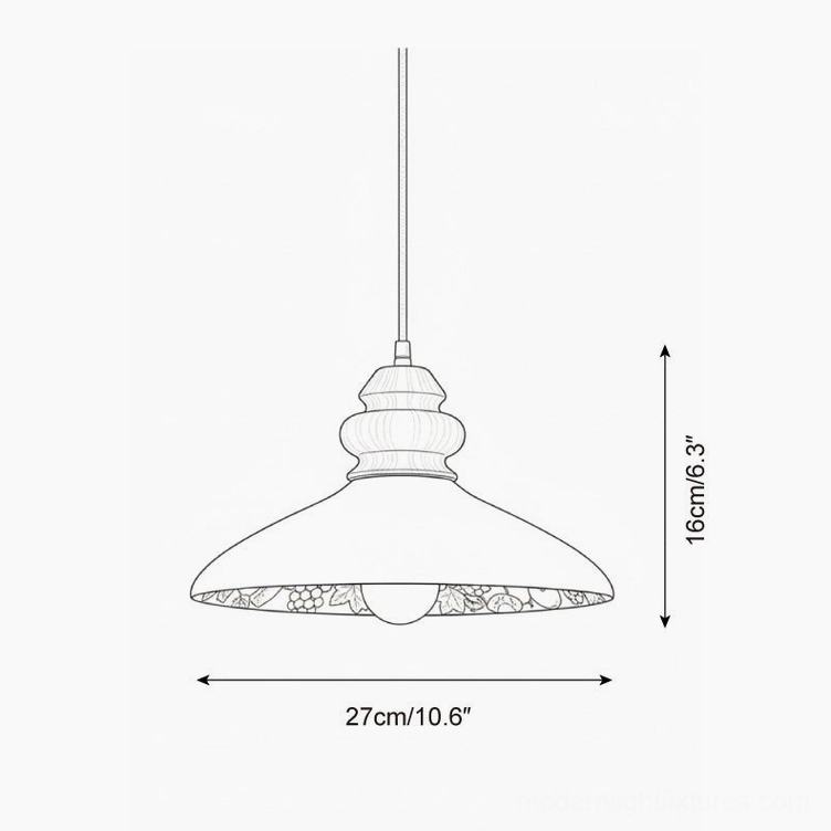 Belvin pendant light technical orthographic drawing with dimensions 27cm diameter 16cm height