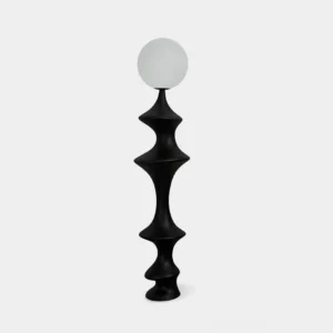 Benaya modern sculptural spiral floor lamp with matte black finish and white studio background - full frontal view
