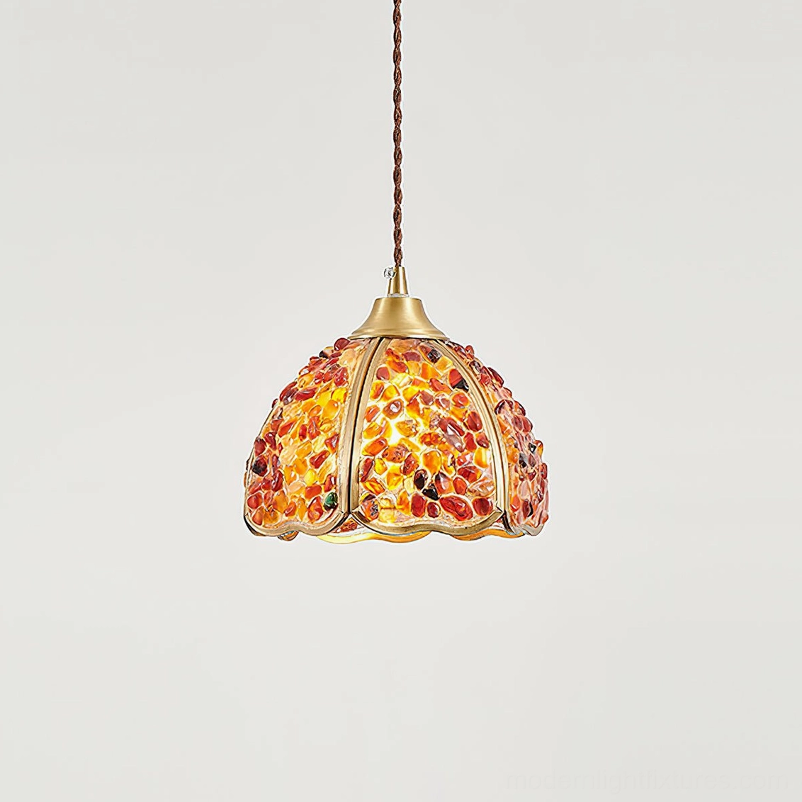 Beryl agate mosaic pendant lamp showcasing natural color variation and artisanal craftsmanship