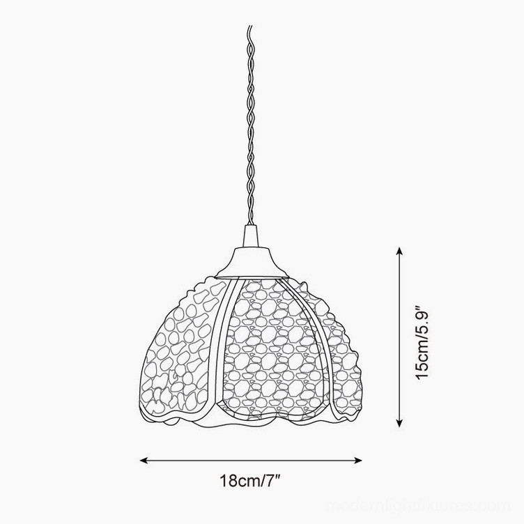 Beryl pendant lamp technical specification drawing showing scalloped dome shade dimensions and size