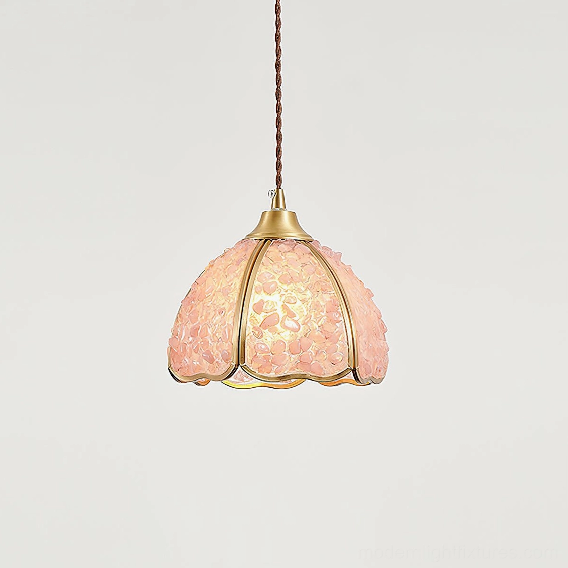 Red and amber Beryl pendant light showing crushed agate mosaic texture and warm color blend
