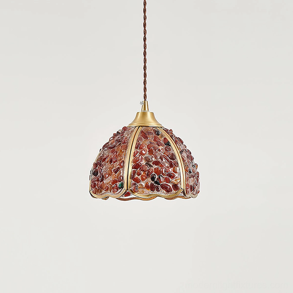 Red Beryl pendant lamp full view showing compact scalloped dome and twisted hanging cord