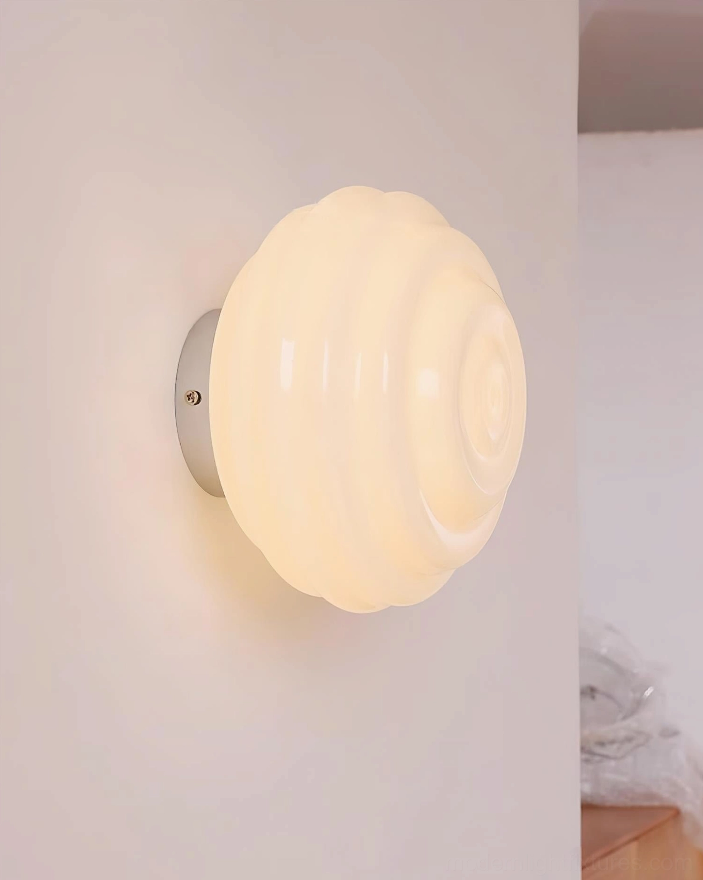 Beverly ribbed frosted glass wall light with chrome finish close-up residential wall detail