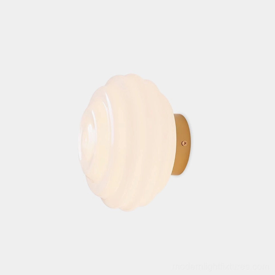 Beverly ribbed glass wall sconce with brass gold finish - front close-up studio view
