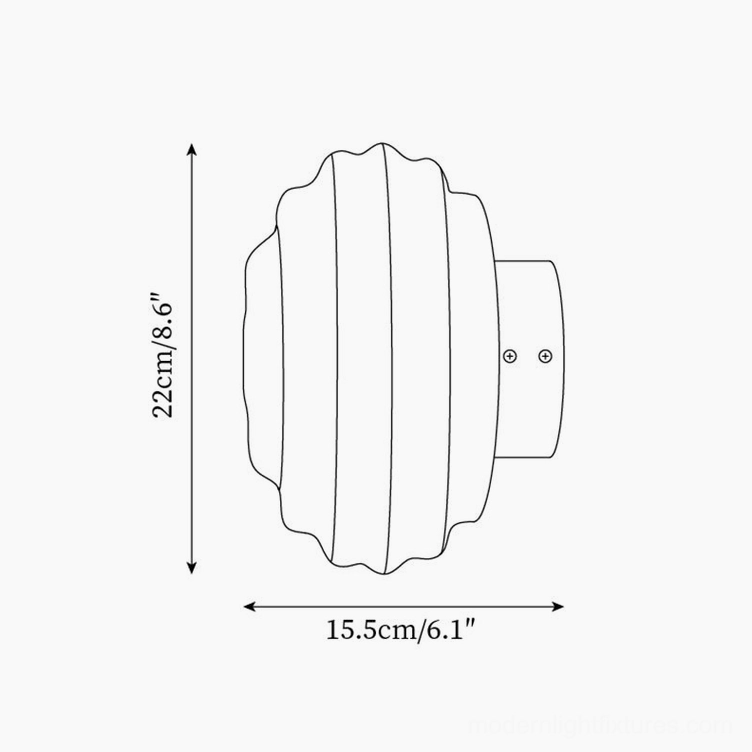 Beverly wall sconce technical dimension diagram - 22cm height 15.5cm width specifications