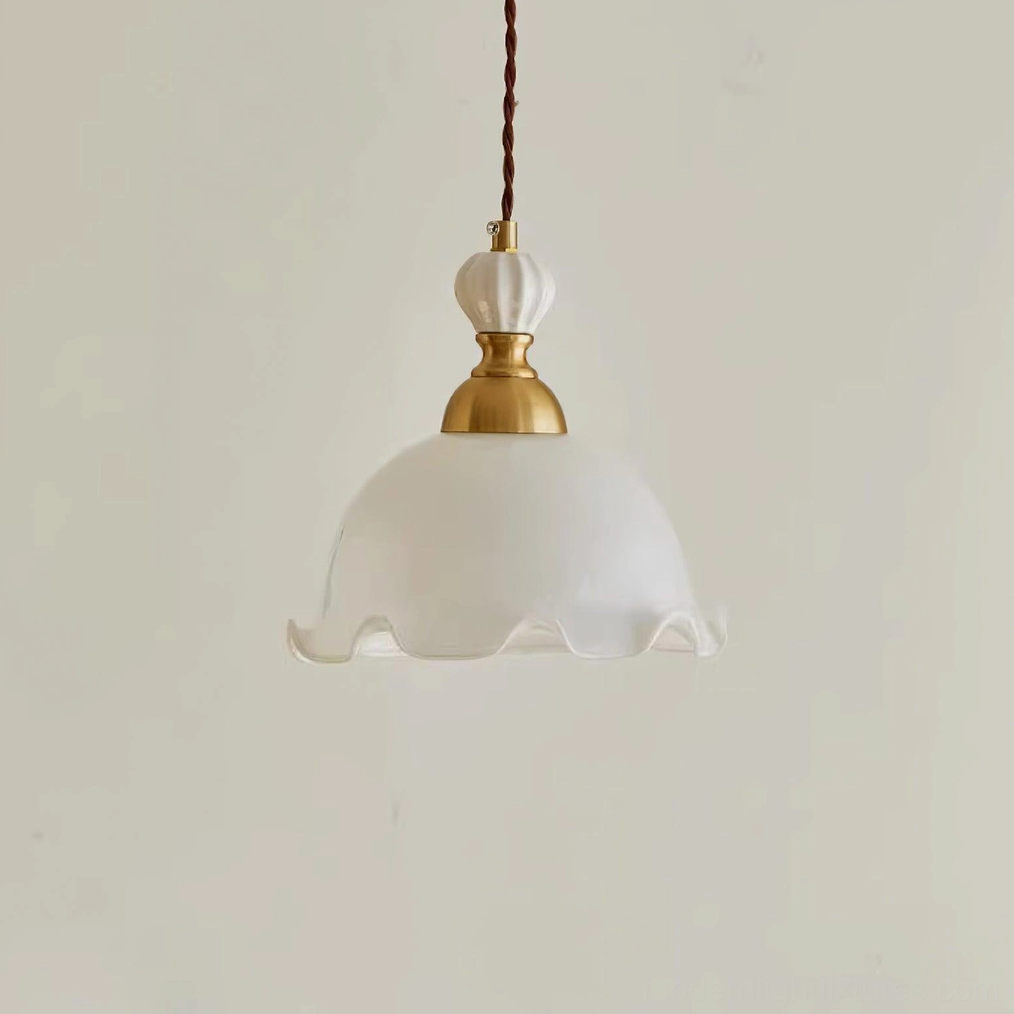 Bianca vintage pendant lamp styled in bedroom corner, warm ambient lighting, romantic bedroom design