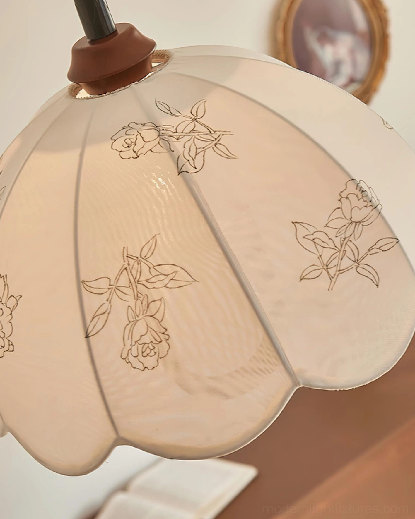Binta scalloped fabric pendant lamp full view studio lighting white backdrop