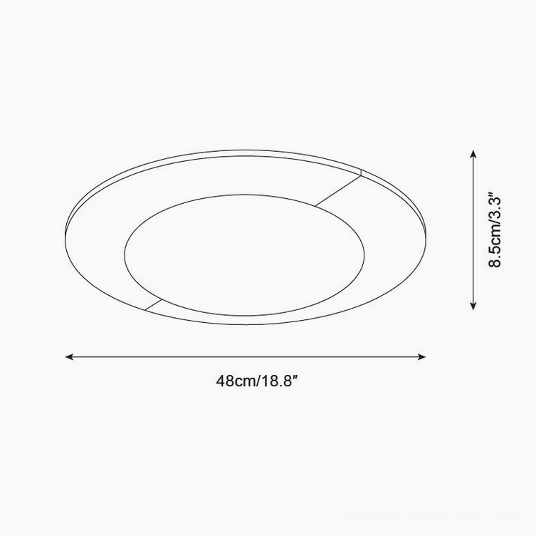 Bivora ceiling lamp technical specification drawing 48cm 18.8 inch diameter standard bedroom size