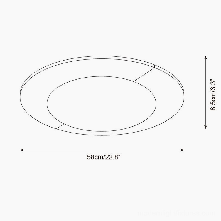 Bivora travertine ceiling fixture technical schematic 58cm 22.8 inch diameter large living room size