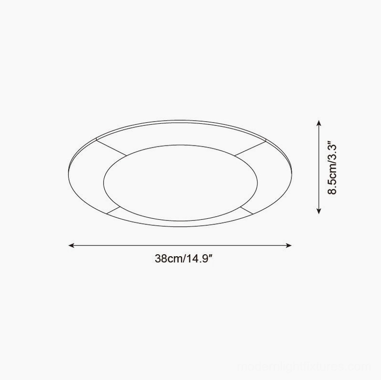 Bivora Model B travertine ceiling light technical drawing 38cm diameter compact installation specification