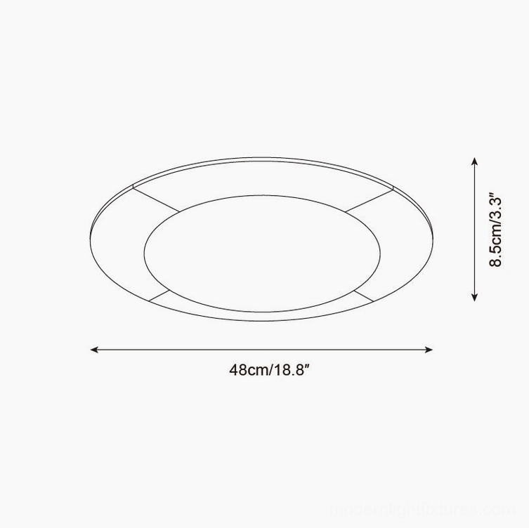 Bivora travertine ceiling fixture Model B technical drawing showing 48cm diameter medium size specifications