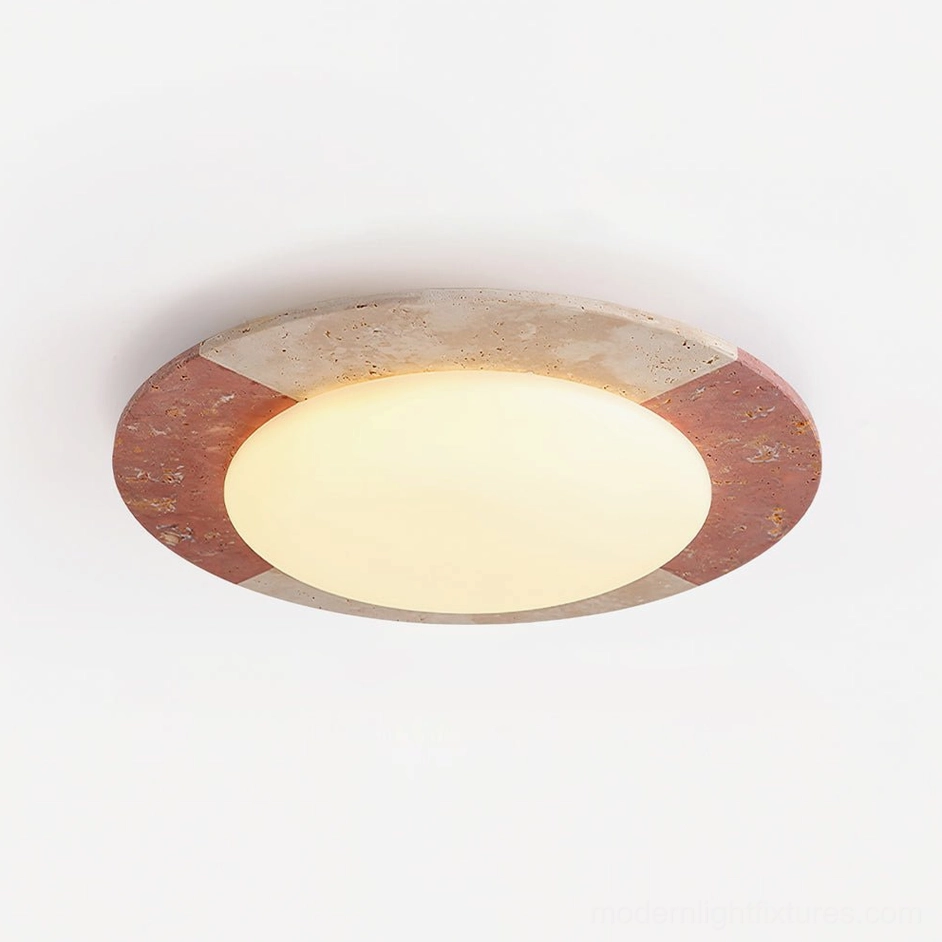 Bivora Model B dual-tone travertine round ceiling lamp with integrated LED and frosted opal diffuser