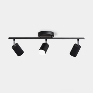 Modern black 3-head adjustable track ceiling light fixture with matte finish, minimalist design on white background