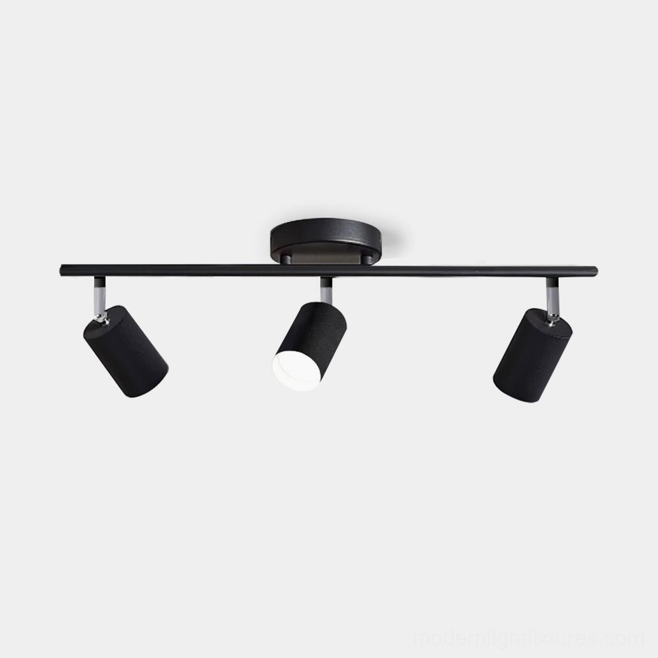 Modern black 3-head adjustable track ceiling light fixture with matte finish, minimalist design on white background