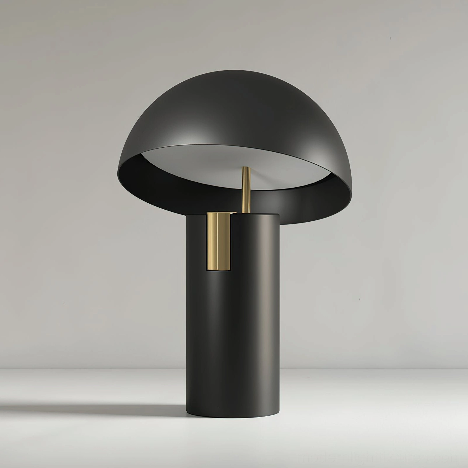 Black Avo mushroom dome table lamp profile showcasing sculptural matte metal construction and proportions