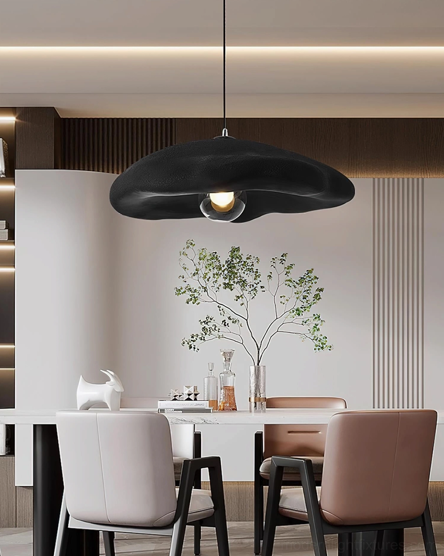 Matte black Monk Cloud Pendant Light - minimalist sculptural pendant in contemporary dining area
