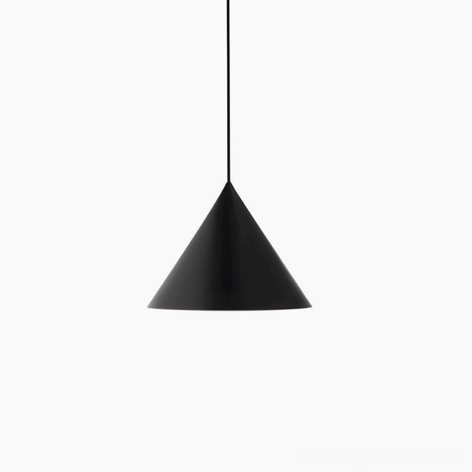 Matte black cone pendant light, streamlined minimalist contemporary design, studio view
