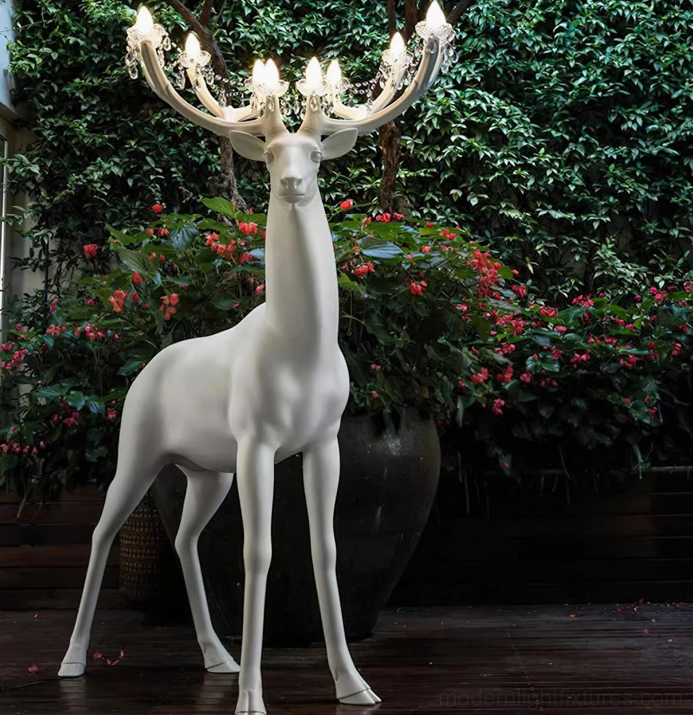 Black matte finish deer sculpture floor lamp with chandelier antlers, elegant alternative color option