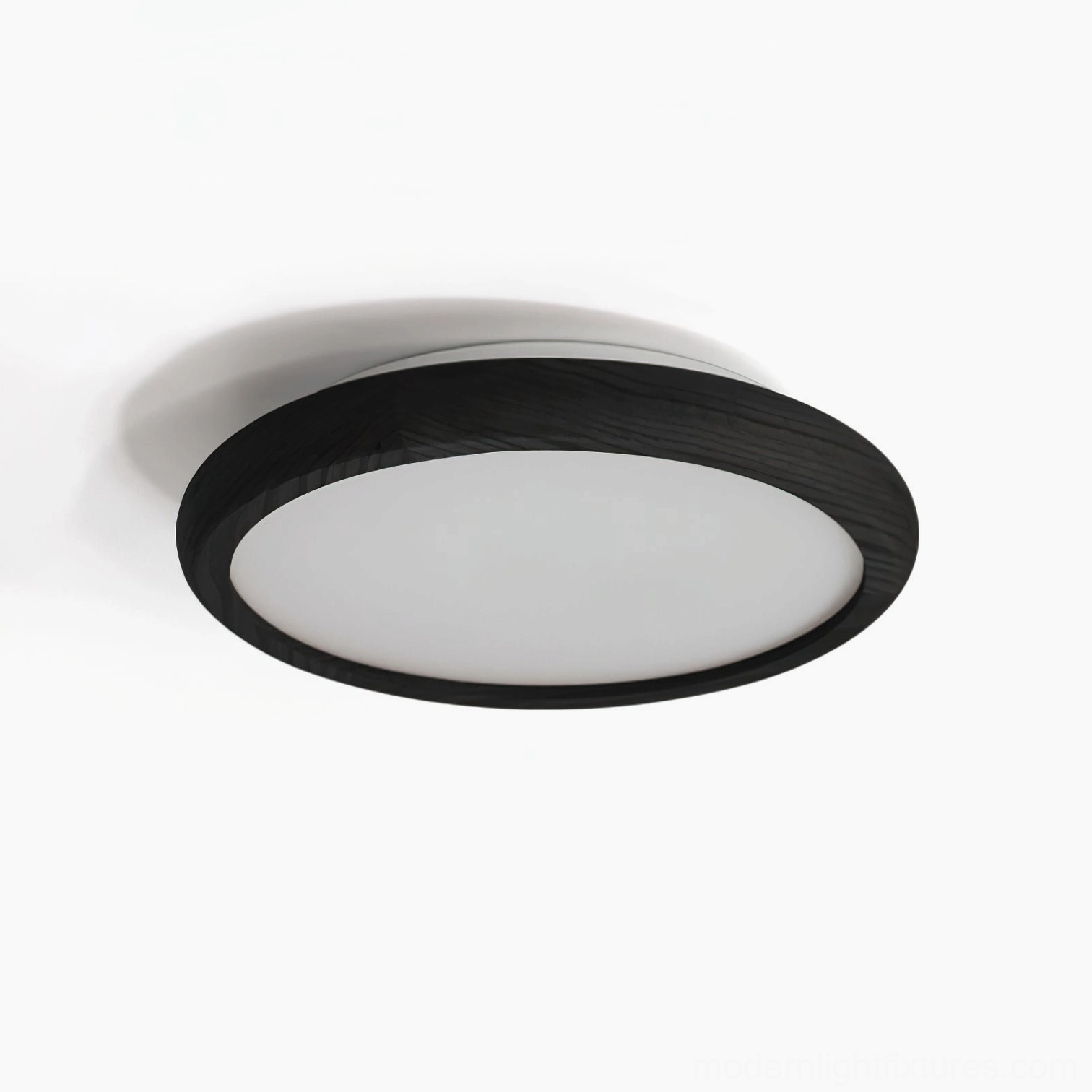 Black finish modern flush mount ceiling light fixture with floral relief detailing, contemporary interior style