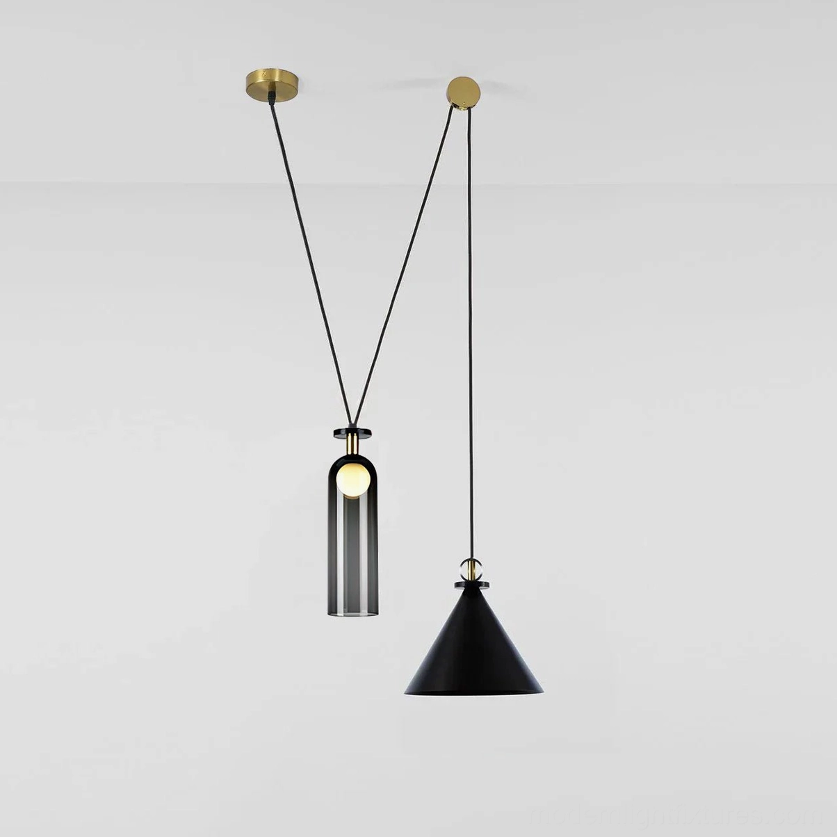 Black geometric pendant chandelier matte finish cold modern aesthetic minimalist interior design application