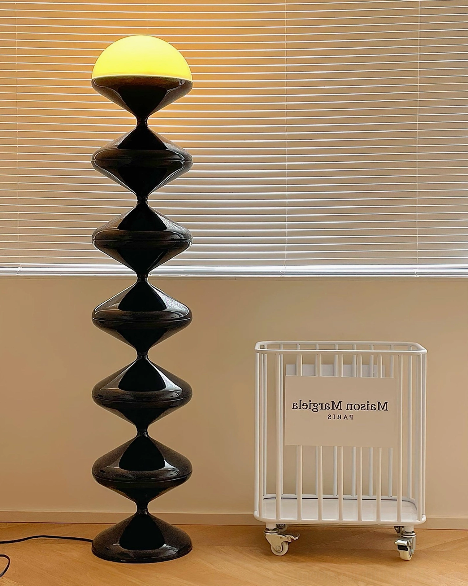 Contemporary black gourd floor lamp with foot switch control in modern home office space