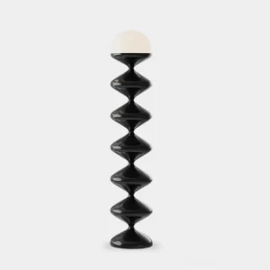 Modern black gourd floor lamp with sculptural design front view isolated on white background