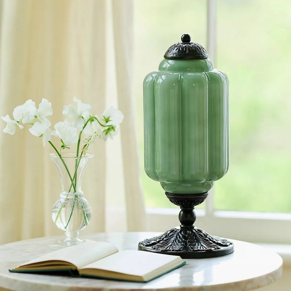 Metal black and green Eloise fluted glass table lamp rich jewel tone color combination