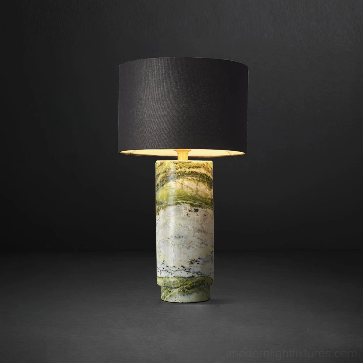 Black and green marble table lamp with premium fabric shade, modern minimalist lighting solution