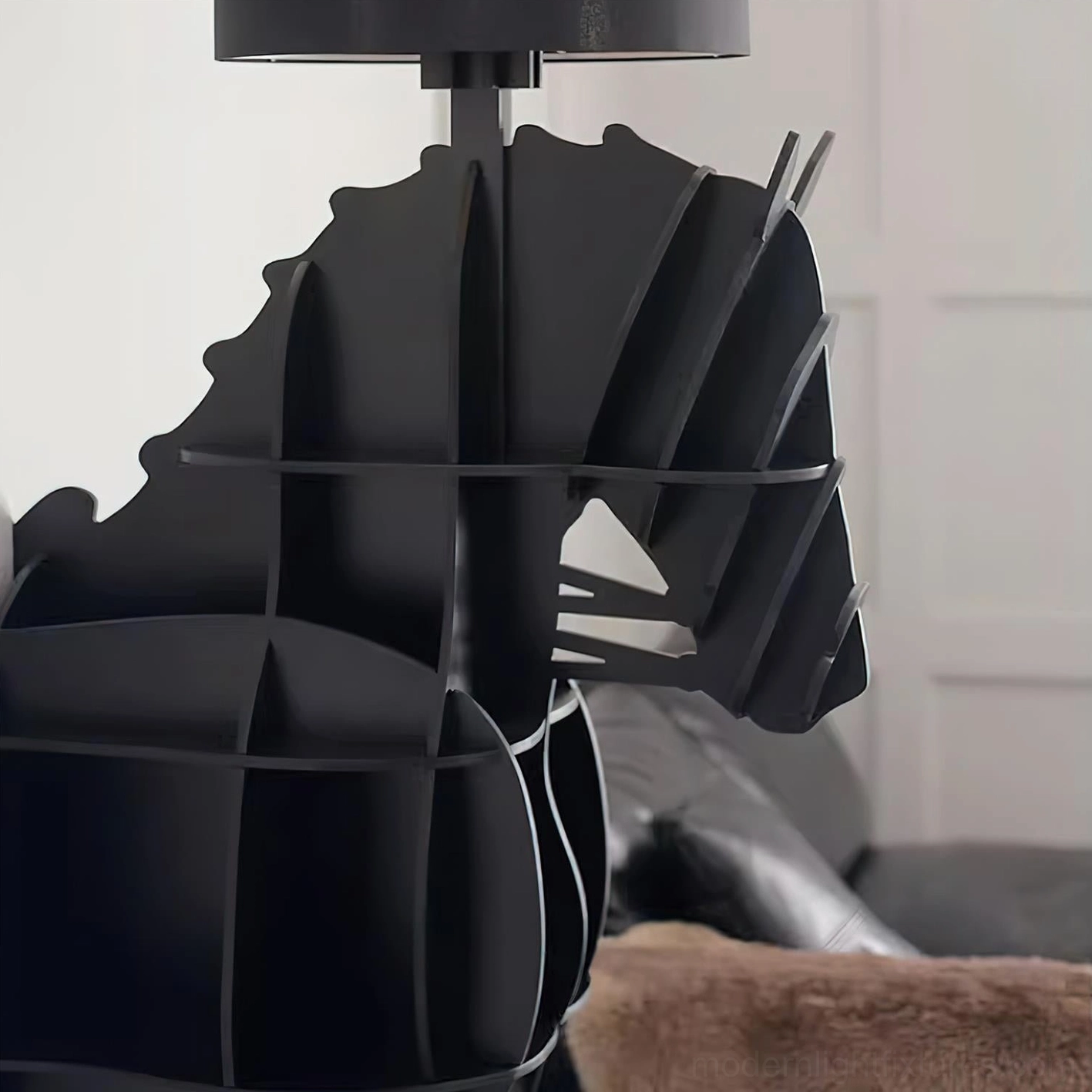 Black horse floor lamp with matte finish beside modern furniture - minimalist interior styling