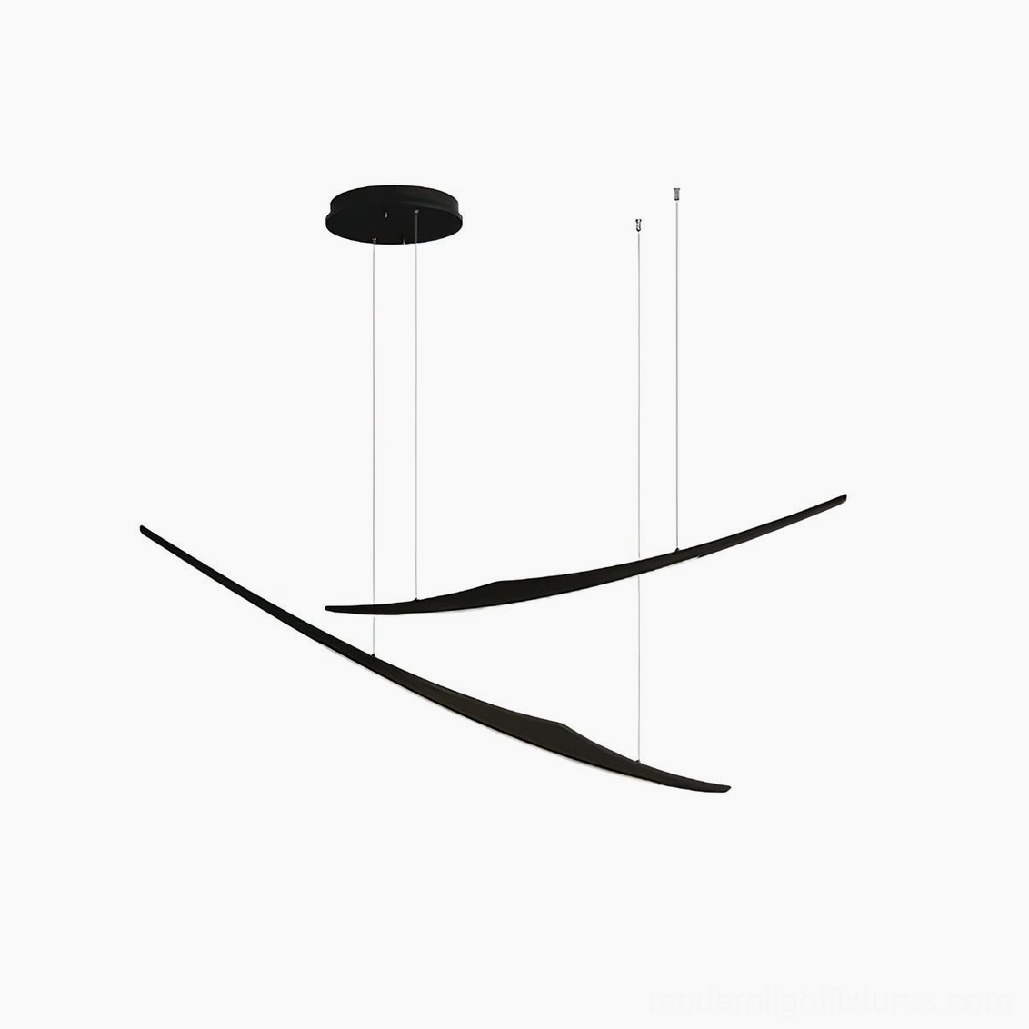 Black arc pendant light fixture with adjustable hanging cable installation detail